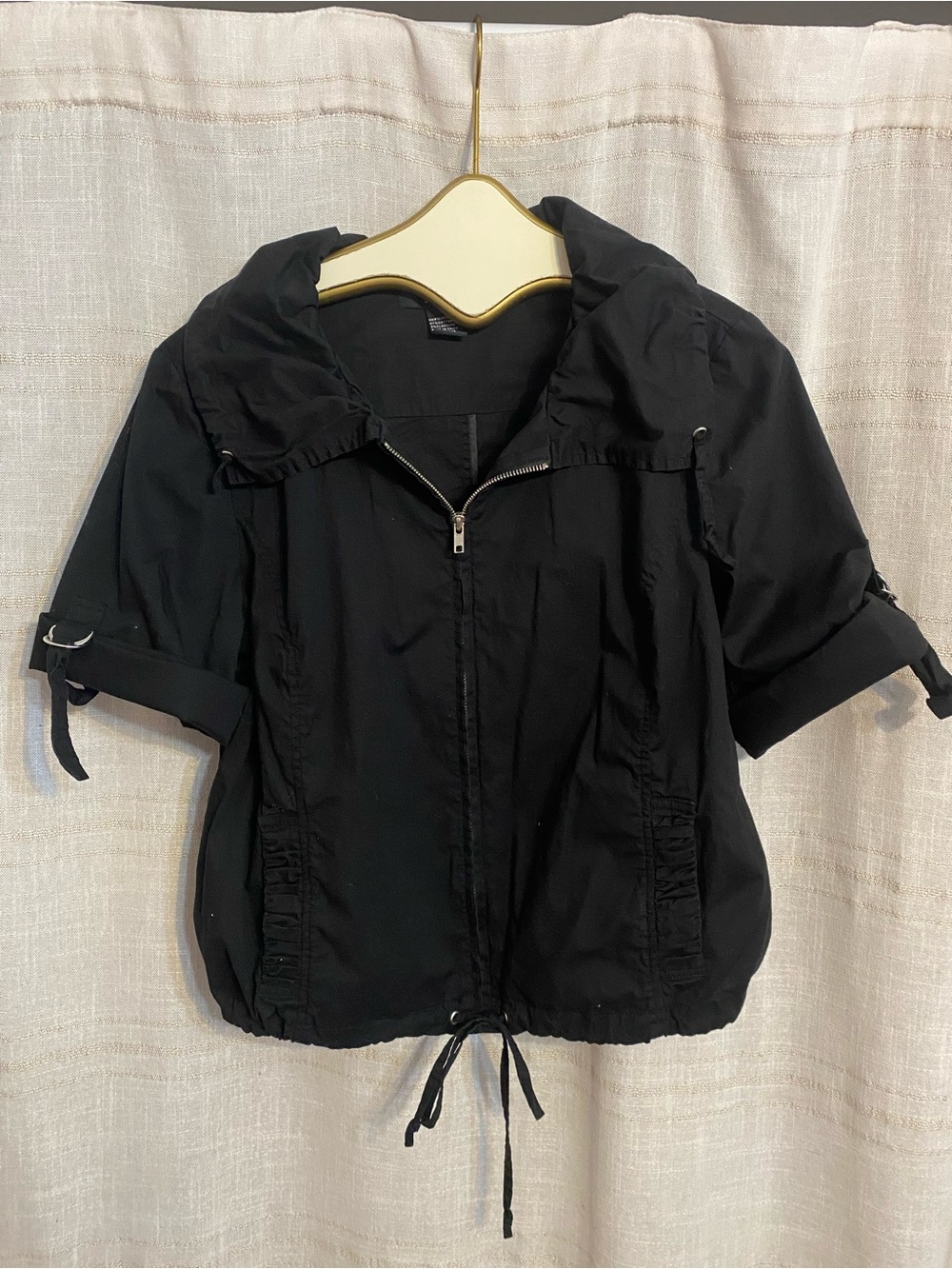 Darjoni Casual Short-Sleeve Black Full-Zip Utility Jacket